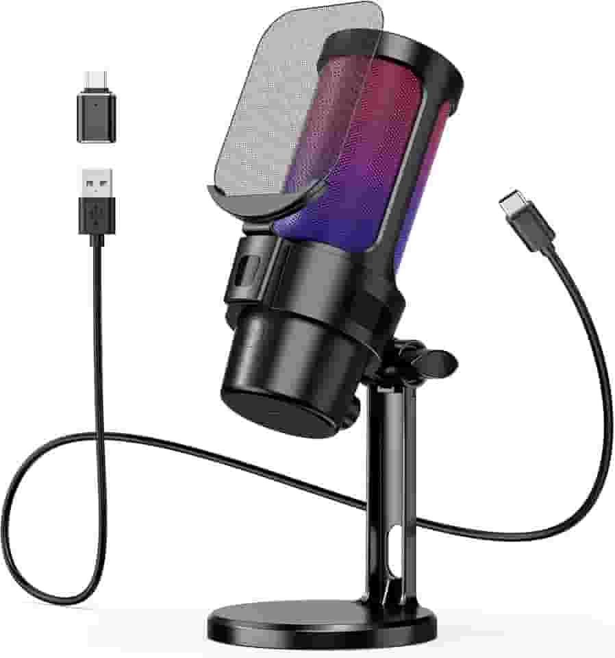 Microfone para PS4/PS5/Mac, Microfone Gamer, Microfõne de Mesa, Microfoné Jogos, Microfoné Condensador, Microfóne RGB Condensador, Microfóne pc, Micrófone USB, com Mudo Rápido Luz RGB