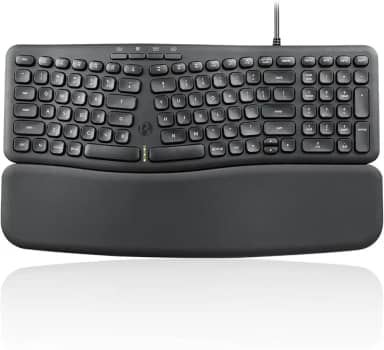 Perixx PERIBOARD-536B US, teclado USB compacto ergonômico com fio - dimensão de 41,5 x 14,5 x 4,1 cm - teclado numérico embutido - descanso de pulso removível - digitação silenciosa - preto