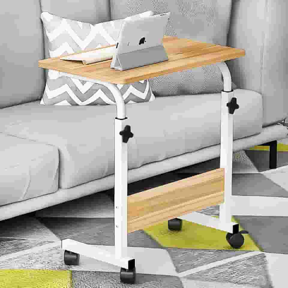 Mesa ajustável dobrável, mesa de cabeceira multifunctional, mesa de notebook lateral com ajuste de altura (Nogueira)