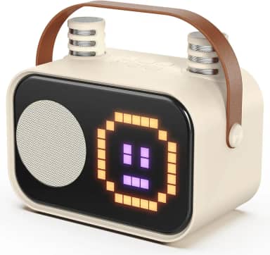 JYX Karaoke com 2 Microfones, Karaoke Infantil para Crianças e Adultos, Mini Caixa de Som Portátil Bluetooth Brinquedos para Meninas e Meninos, com Entrada AUX/Cartão SD/USB/BT 5.3 (Bege-2 Mics)