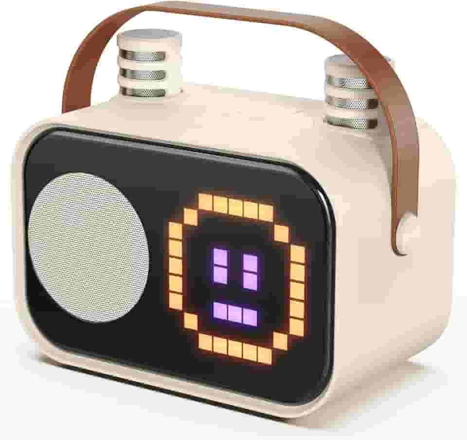 JYX Karaoke com 2 Microfones, Karaoke Infantil para Crianças e Adultos, Mini Caixa de Som Portátil Bluetooth Brinquedos para Meninas e Meninos, com Entrada AUX/Cartão SD/USB/BT 5.3 (Bege-2 Mics)