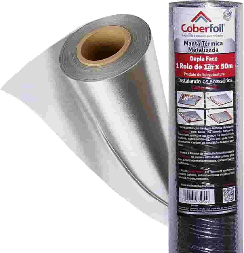 Manta Térmica Metalizada Dupla Face para Telhado 1mx50m Subcobertura Conforto Térmico e Acústico Economia de Energia Proteção Aluminizada Refletiva Residencial Comercial