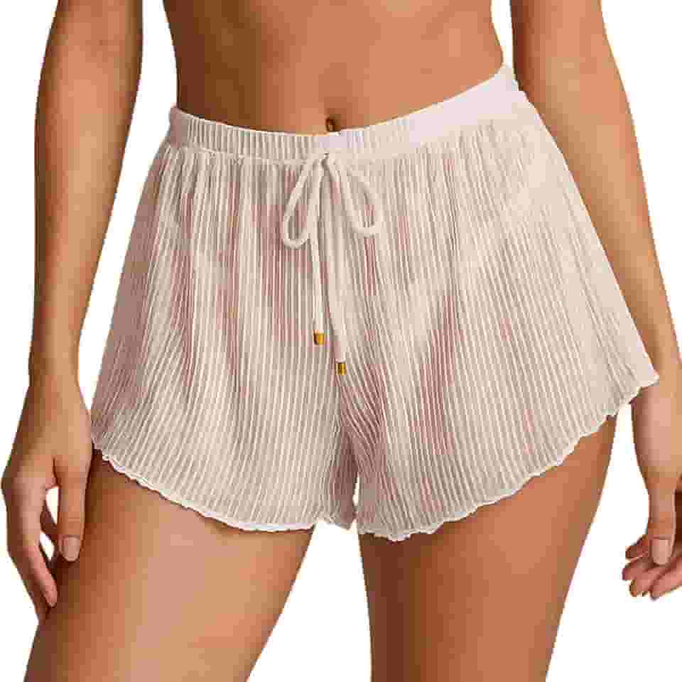 Saída Praia Feminina Adulto Curta Transparente Shorts Soltinho Verão Piscina Praia Tamanho Único