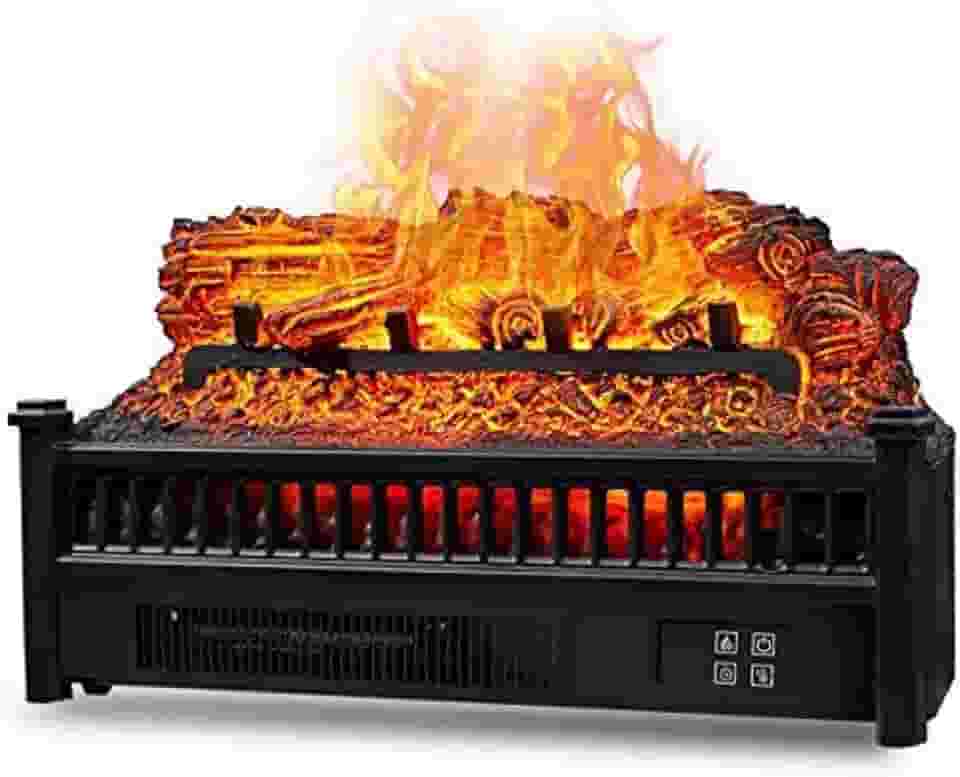 Lareira elétrica autônoma preta com controle remoto, fogão elétrico aciona aquecedor de toras com efeito de chama real, proteção contra superaquecimento, potência de 1800 W 69Tranquilidade