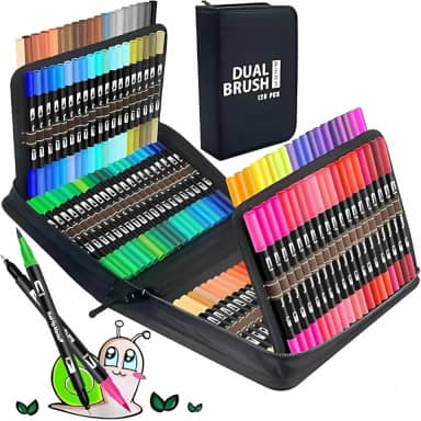 Canetas Marcadoras Brush Pens com Dupla Ponta, 120 Cores (Ponta Fina e Pincel) – Marcadores Artísticos para Crianças e Livros de Colorir para Adultos, Não Vaza a Tinta (120 cores)