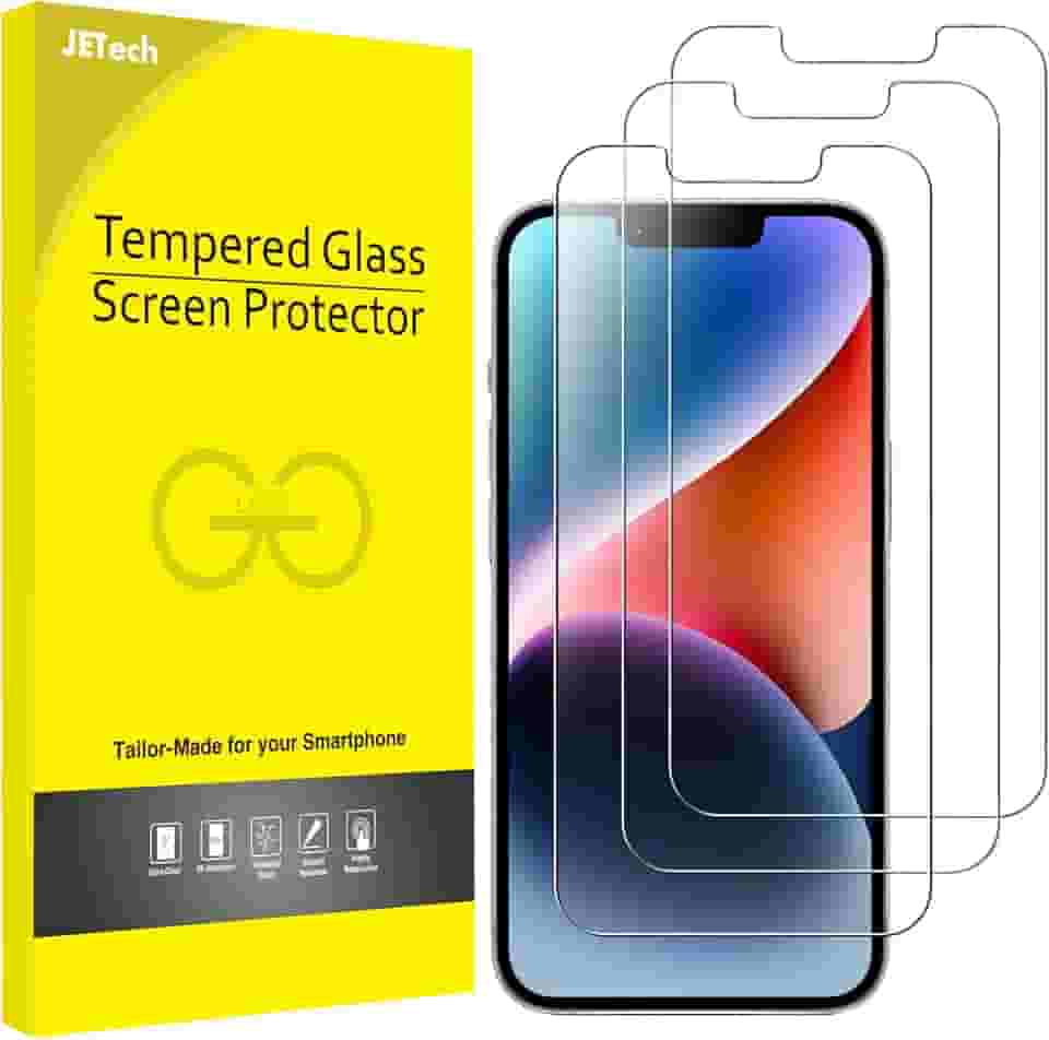 JETech Película de Vidro Temperado para iPhone 16e 2025, iPhone 14 6,1 Polegadas, Protetor de Tela, HD Transparente, Pacote com 3