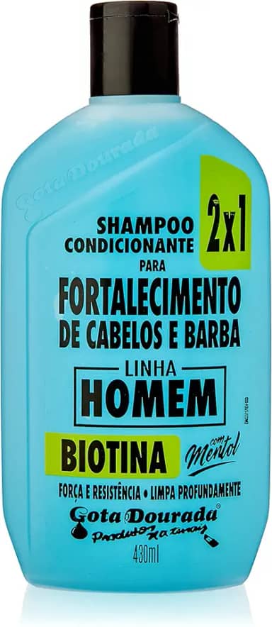Shampoo Gota Fortalecimento Cabelo e Barba 2X1 Biotina 430Ml, Gota Dourada