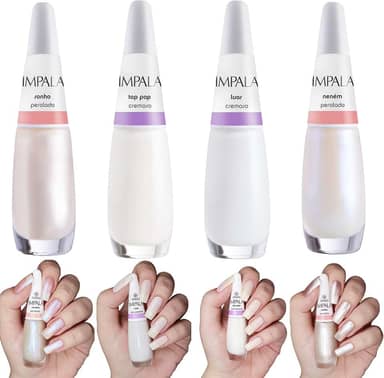 Kit 5 Esmalte Impala Francesinha Branco Clarinho Perolado Cremoso (Sonho, Top, Luar, Neném)