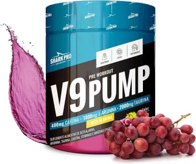 Shark Pro V9 Pump Pré-Treino Sabor Uva - 400mg de Cafeína - Suplemento Alimentar de Beta Alanina, Arginina, Taurina e Cafeína - 300g