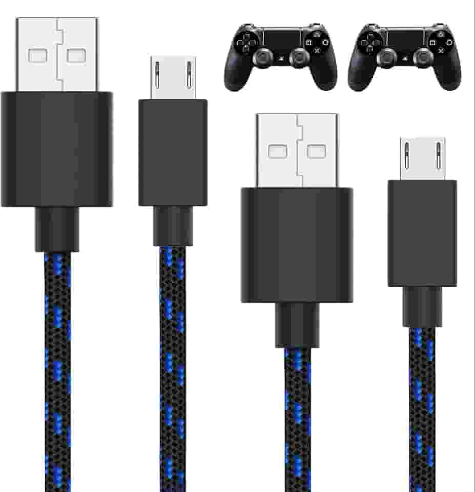Cabo de carregamento TALK WORKS para controle de PS4, micro USB. preto/azul, pacote com 2