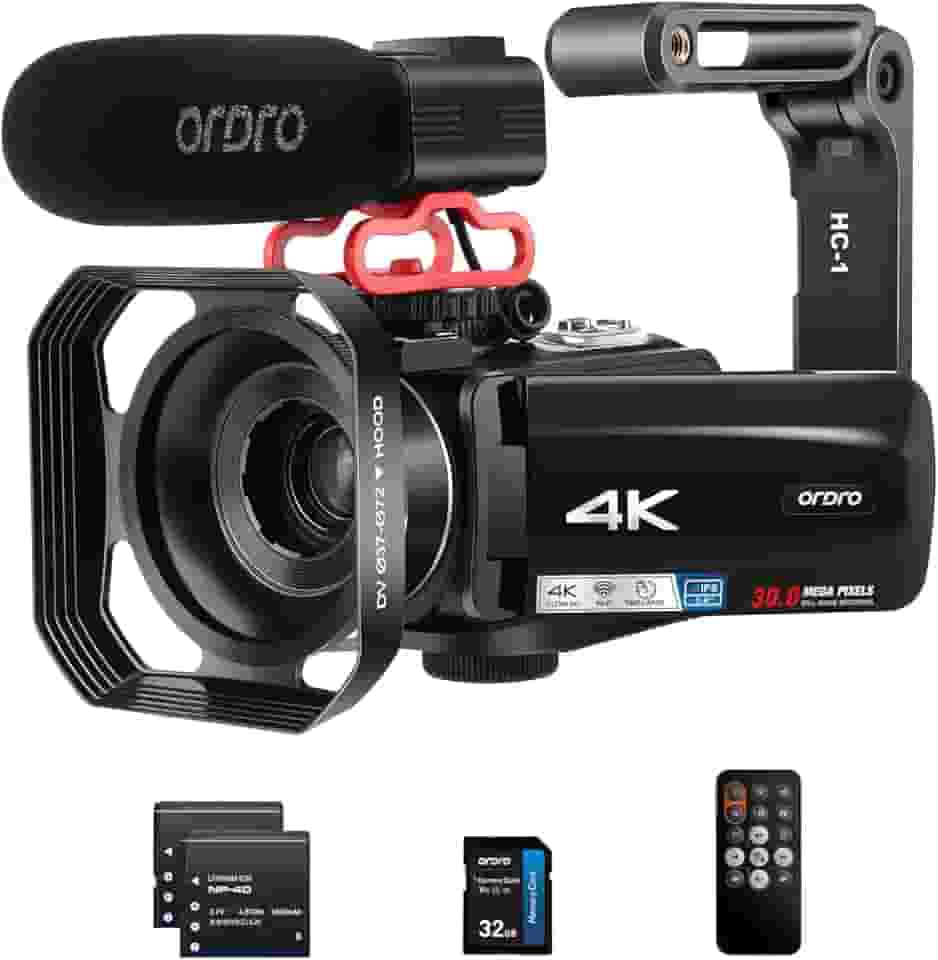 ORDRO Câmera de vídeo 4K para vlogging, zoom óptico de 10x, zoom inteligente de 100x