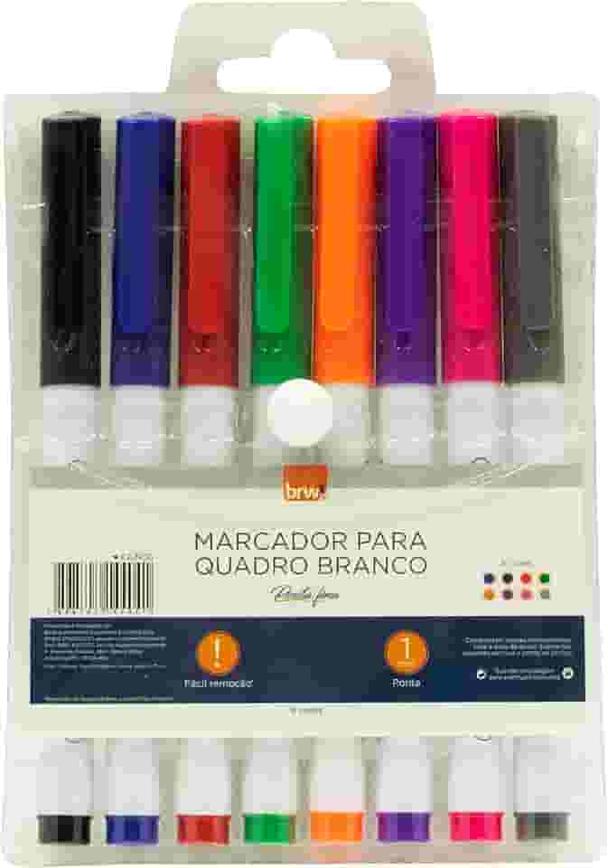 Pincel Marcador Para Quadro Branco, BRW, Ponta Fina, 1 mm, 8 Cores