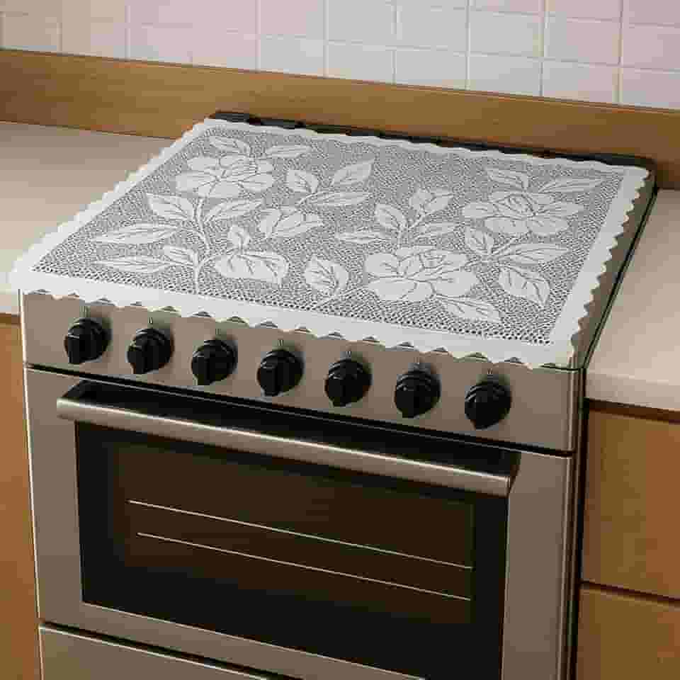 Capa Para Tampa De Fogão 6 Bocas De Renda Branco 58x80cm
