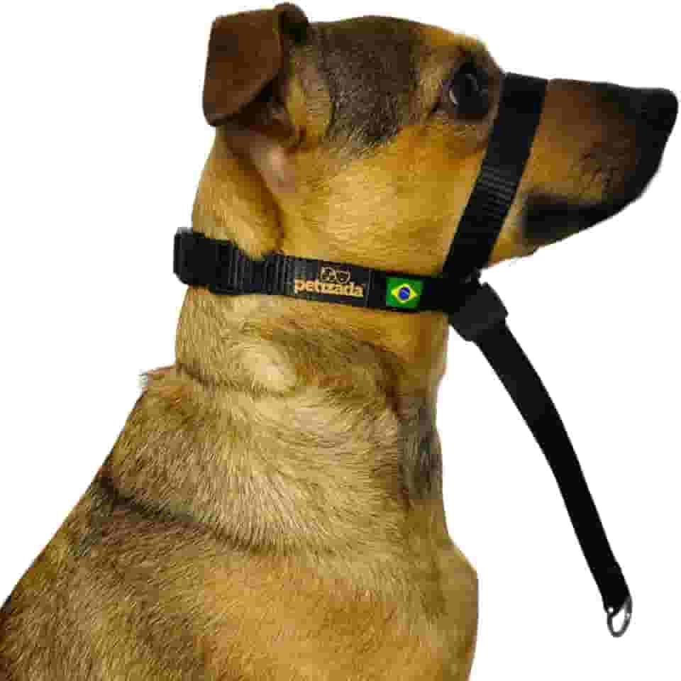 Coleira Cabresto Para Cachorro Com Guia Anti Puxão Adestramento Ajustável Com Trava (Preto, M)