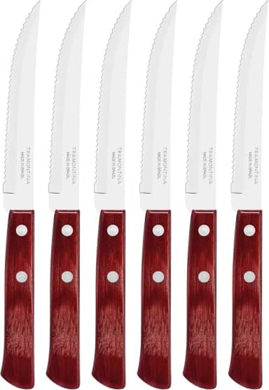 Conjunto De Facas Para Churrasco Tramontina Com Lâminas Em Aço Inox E Cabos Em Madeira Tratada Polywood Vermelho 6 Peças