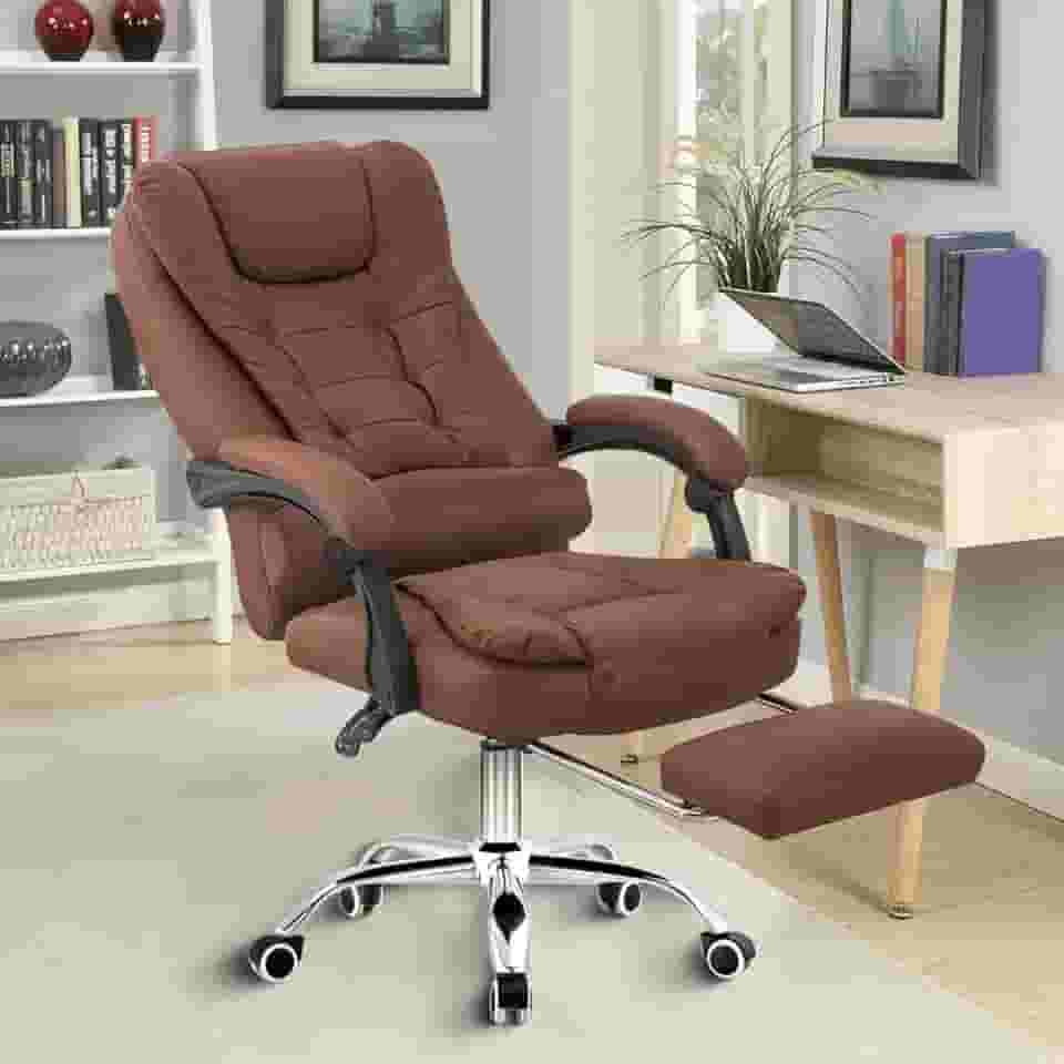 Cadeira de escritório presidente, cadeira de home office com apoio para os pés e encosto ajustável(Marrom)