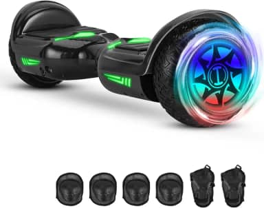 Hoverboard Adulto e Infantil com 320W, Overboard Todo Terreno com Rodas Largas 6.5", Overboard com Bluetooth e Luzes LED, Hoverboard Adulto até 120kg, Autonomia de 10km