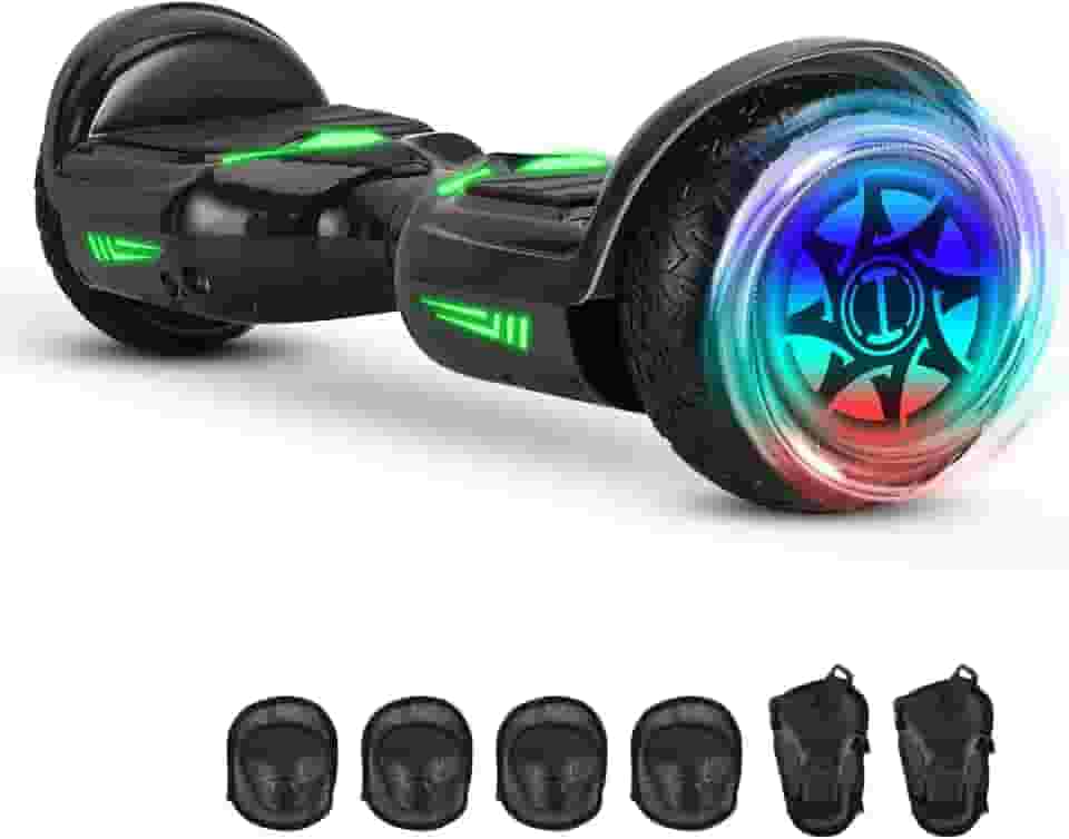 Hoverboard Adulto e Infantil com 320W, Overboard Todo Terreno com Rodas Largas 6.5", Overboard com Bluetooth e Luzes LED, Hoverboard Adulto até 120kg, Autonomia de 10km