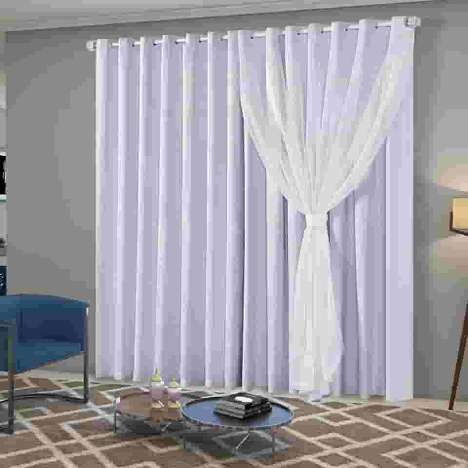 Cortina Sala Quarto Blecaute com Linho Bordado 2,80m Larg x 2,60m Alt, Forro em PVC Blackout 100% c/Abraçadeiras Inovi - Branco