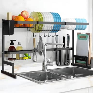 Pearpot Escorredor de Louça Inox, Escorredor de Louça Suspenso, Escorredor de Pratos, Escorredores de Louça, Preto, Aço Inox