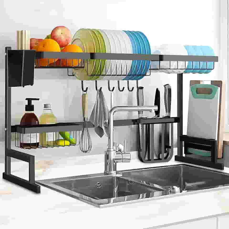 Pearpot Escorredor de Louça Inox, Escorredor de Louça Suspenso, Escorredor de Pratos, Escorredores de Louça, Preto, Aço Inox