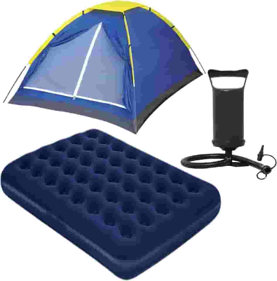 Kit Camping: Barraca 2 Pessoas + Colchão Inflável com Bomba Manual