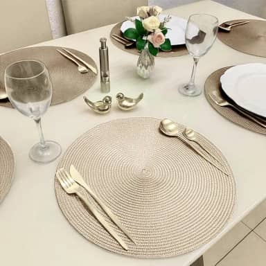 Kit 6 Peças Jogo Americano Redondo - Sousplat Redondo para Mesa Posta - Jogo Americano Elegante para Jantar, Almoço e Café - UpShop (Areia)
