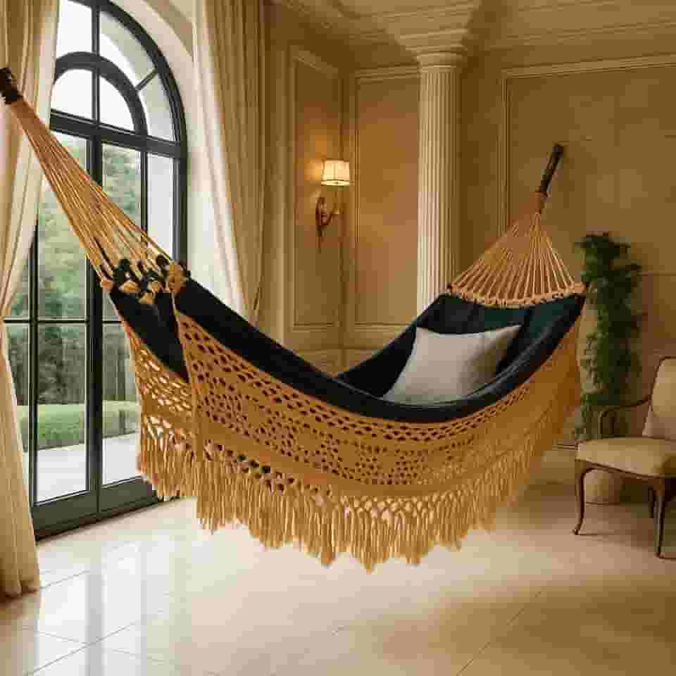 Rede de Descanso Bucho de Boi XGG, 4,5m, Suporta até 350kg, Algodão, com Franjas Decorativas (Dubai)