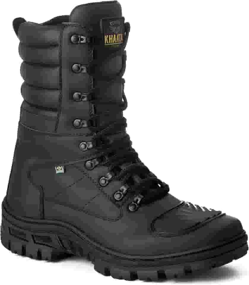 Bota Masculina Couro Preta Tratorada Cano Longo Alto Coturno Vigilante Militar Tático Moto Motociclista Motoqueiro Com Zíper Para Trabalho Trilha Bico Reforçado Resistente