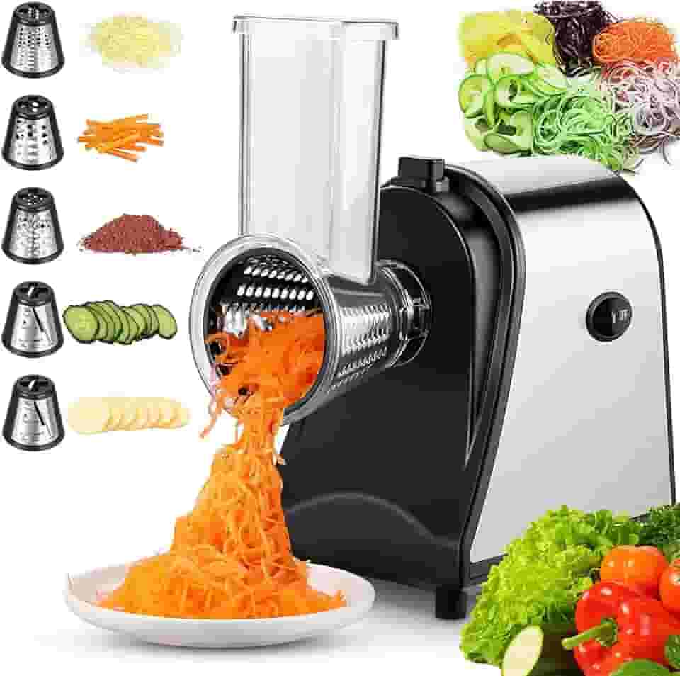 Ralador Queijo EléTrico (5 LâMinas Rotativas) + Controle Um Toque, Cortador Vegetais Multifuncional Para Uso DoméStico, Moedor Queijo EléTrico Para Salada, Para Queijo, Frutas, Vegetais