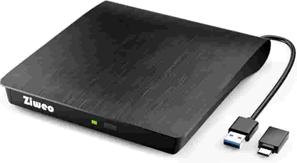 Ziweo Unidade de DVD externa USB 3.0 Tipo-C Gravador de CD portátil CD +/-RW Drive DVD Player para gravador de ROM compatível com laptop, desktop, PC, Windows, MacBook, Linux, Mac OS