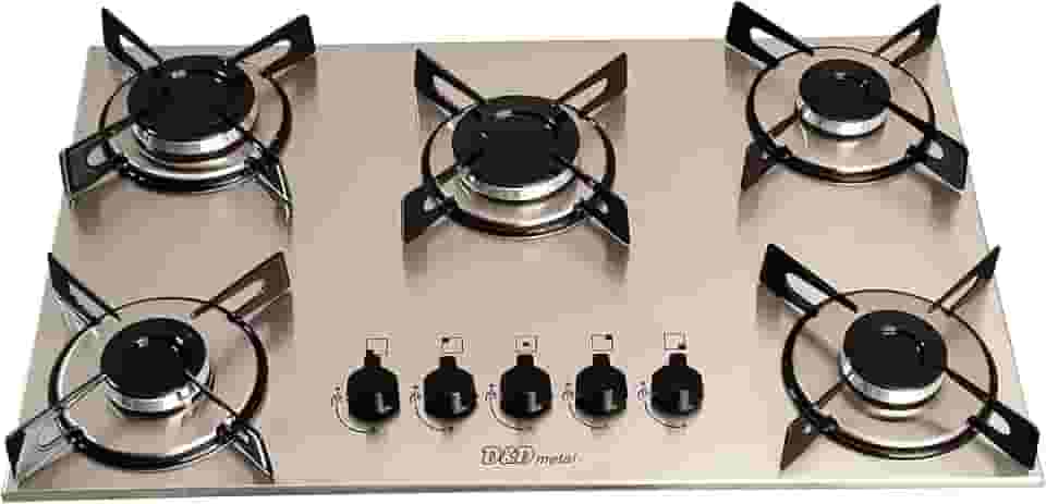 Fogão Cooktop A Gás 5 Bocas Inox embutir bivolt