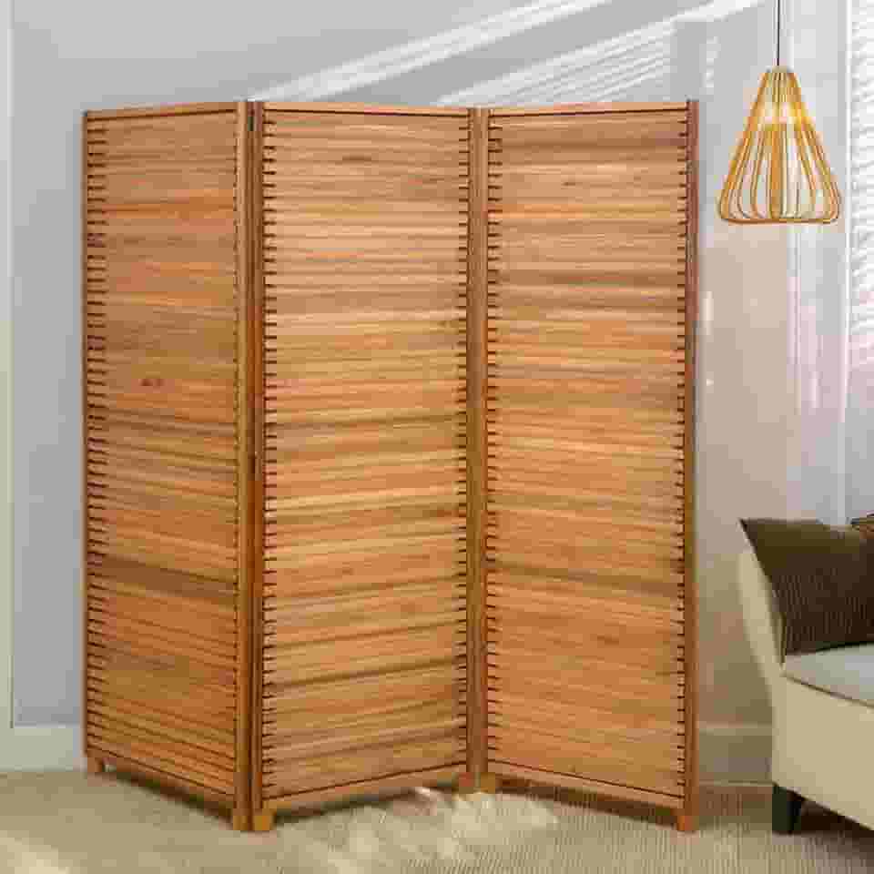 Biombo Decorativo de Madeira 3 Folhas Ripado Sanfonado - Maju Madeiral