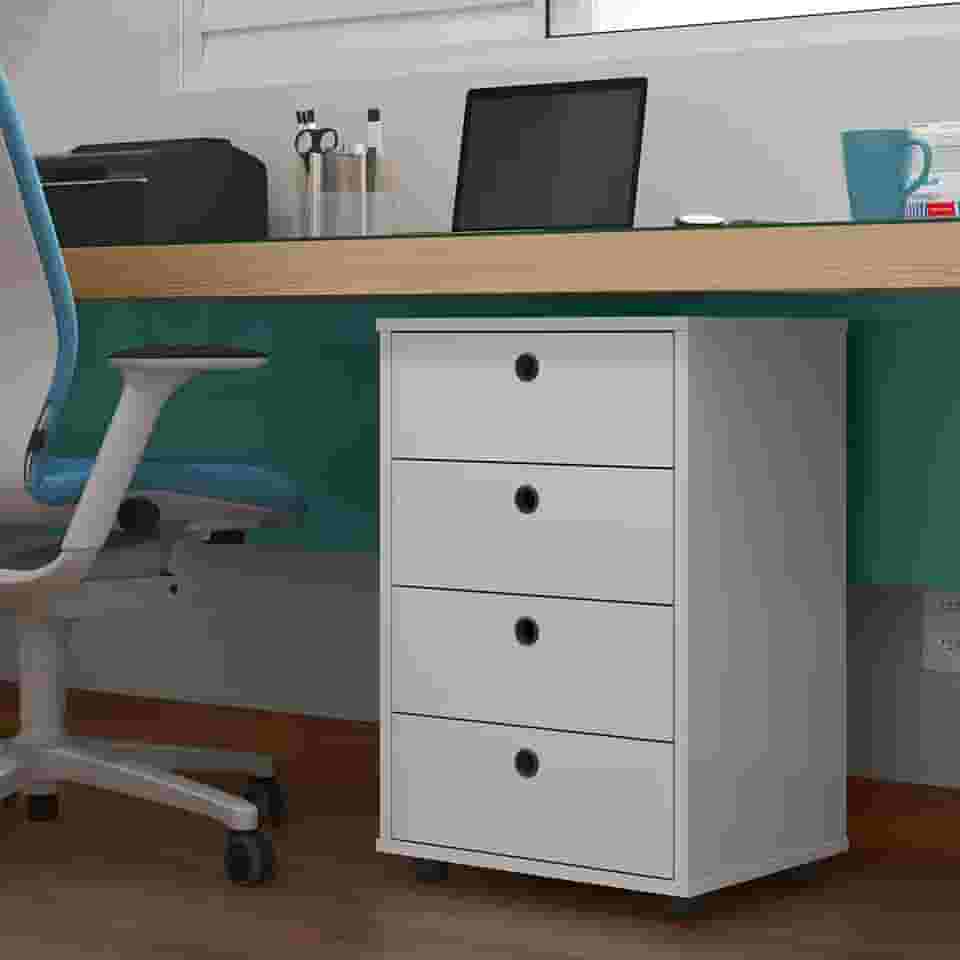 Gaveteiro de Mesa de Cabeceira Classic Gaveteiro Organizador Escritório Home Office Quarto Decoração Com 4 Gavetas (BRANCO)