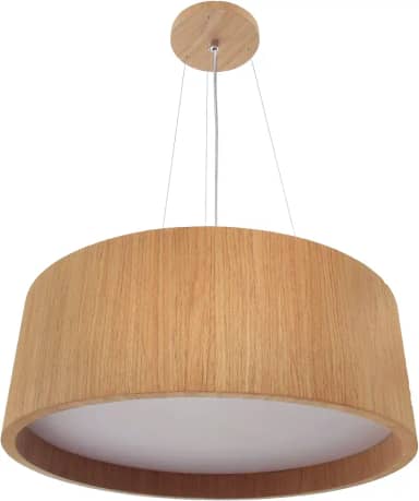 Lustre Pendente Redondo em Madeira - Luminária de Uso Interno Residencial e Comercial - Tamanhos: 25 a 60cm Cores: Freijó ou Imbuia Málaga - Bivolt 110/220V (Freijó (tom claro), 40x15cm)