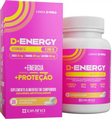 Vitamina D 2000 ui + Taurina 200 mg + Zinco 30 mg - D.Energy | D.Pro - Resistência e Energia