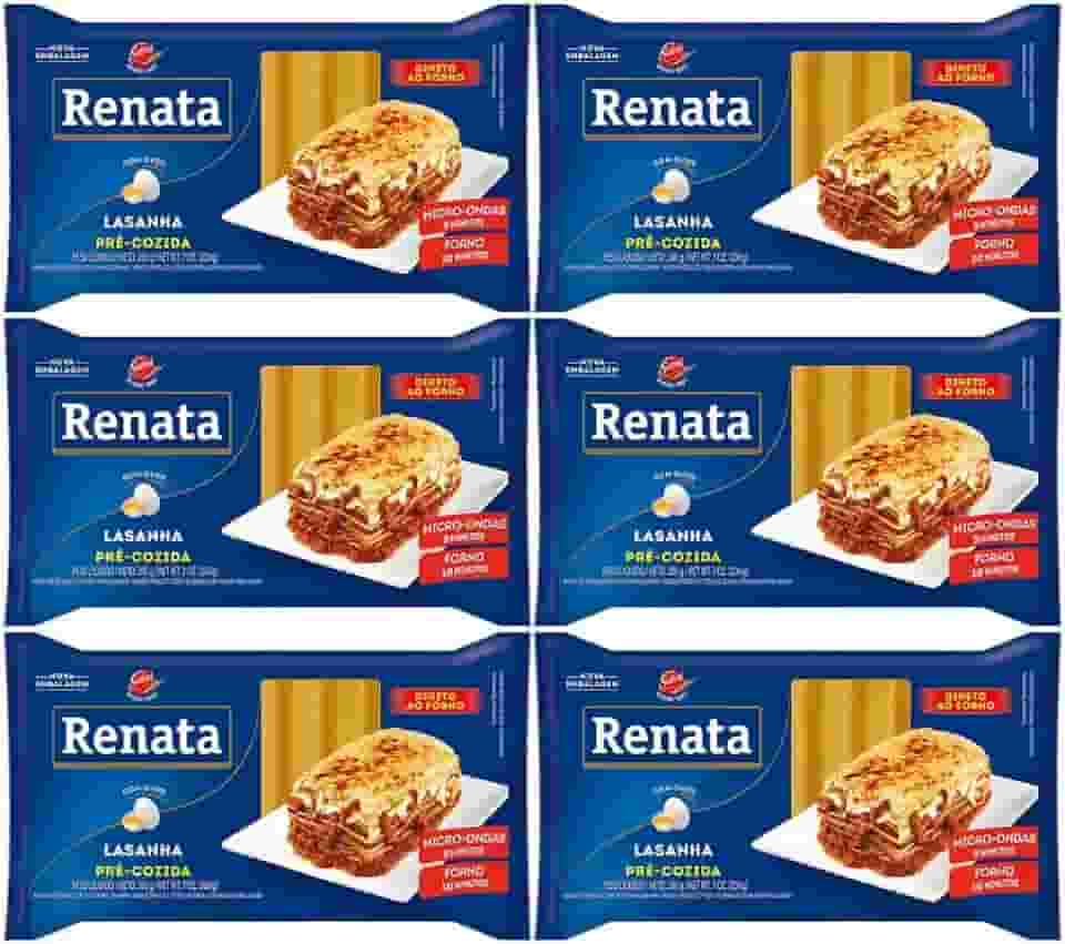 Kit com 6 Pacotes de Massa de Sêmola com Ovos para Lasanha Pré-Cozida de 200g cada - Renata