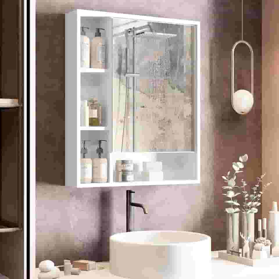 ARMARIO ESPELHEIRA COM PORTA PARA BANHEIRO OLIMPIA - Genérico - Montagem na Parede - Espelho - Espelho - 60 cm x 10 cm