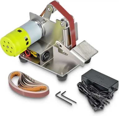Lixadeira De Cinta Elétrica Para Marcenaria, Mini Metal E Plástico Pequenos Projetos 'Faça Você Mesmo', Regulagem 7 Velocidades, Afiador Facas Com Ângulo Ajustável 10 Cintas Proteção Contra P