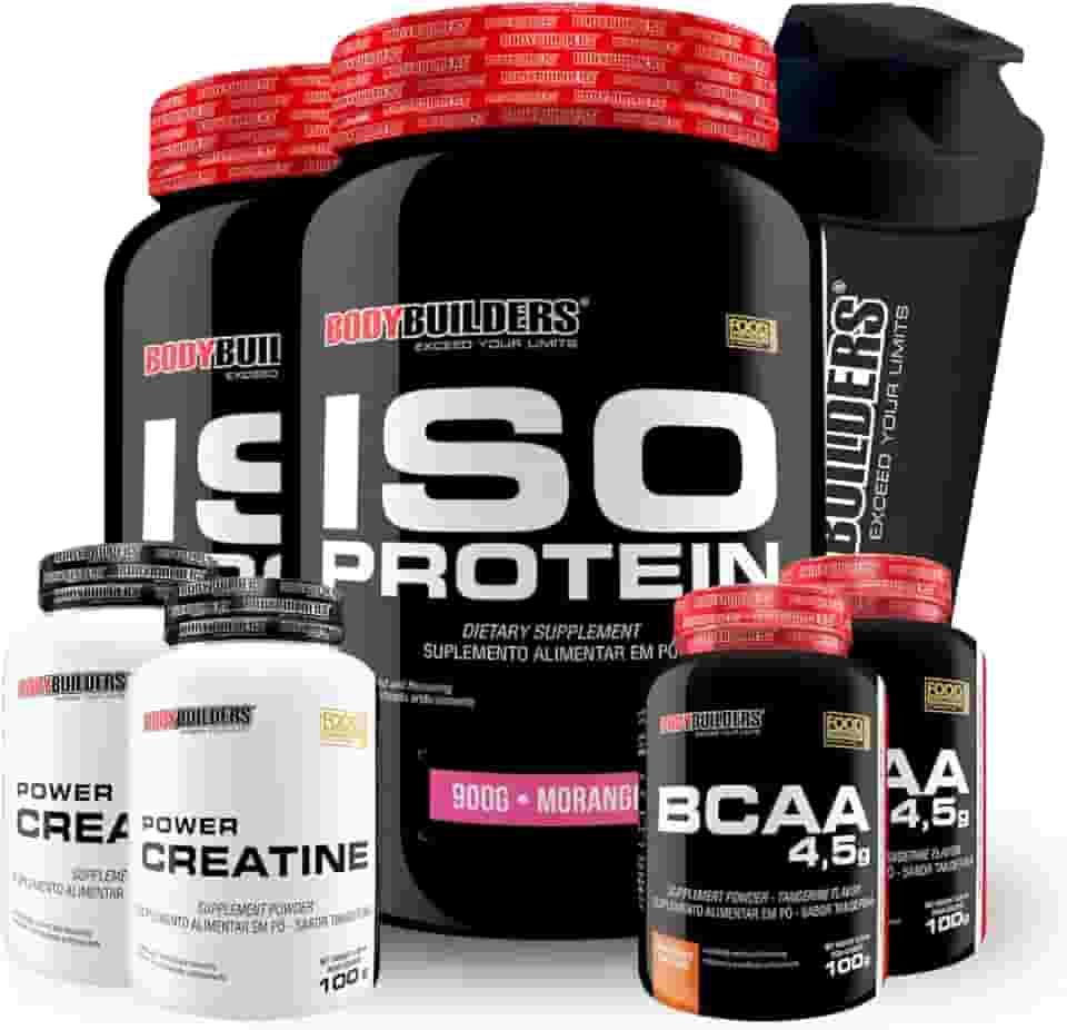 Kit 2x Iso Protein 900g + 2x BCAA 4.5 100g + 2x Power Creatina 100g + 2x Coqueteleira - Bodybuilders