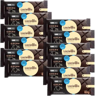 12 Tabletes de Chocolate Amargo 70% Cacau 80g Zero Adição de Açúcar e Zero Lactose Presente Sobremesa Fitness Doce Saudável Dieta Low Sugar