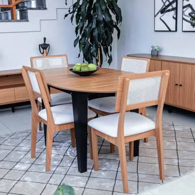 Dalla Costa, Conjunto Mesa com 4 Cadeiras Extensível com Encosto Tela 100% MDF Preto Bege Dalla Costa