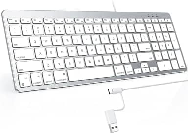 OMOTON Teclado com Fio para Mac, Interface Dupla (USB e Tipo-C), Teclado Numérico, Prata