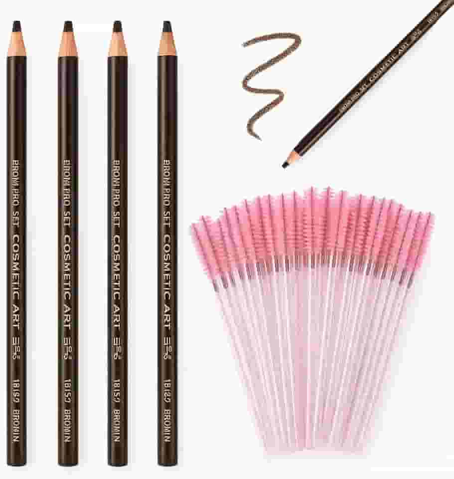 4 Lápis Dermatográficos Para Design de Sobrancelhas Marcação com 50 Escovinhas