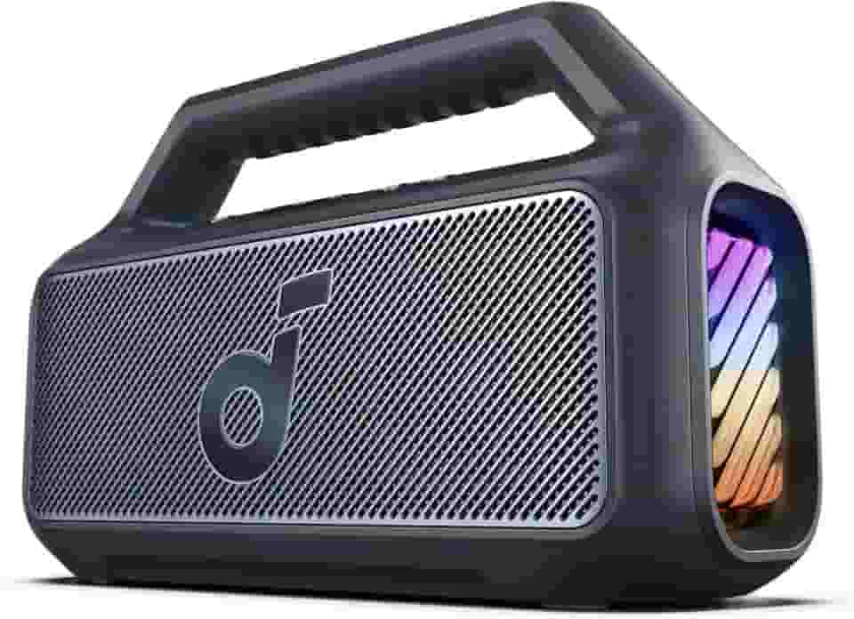 soundcore Boom 2 da Anker, alto-falante 80W, Subwoofer, BassUp 2.0, 24H, IPX7 à Prova d’Água, Flutuante, Luzes RGB, USB-C, Equalizador Personalizado, Bluetooth 5.3, Portátil para Camping e Praia