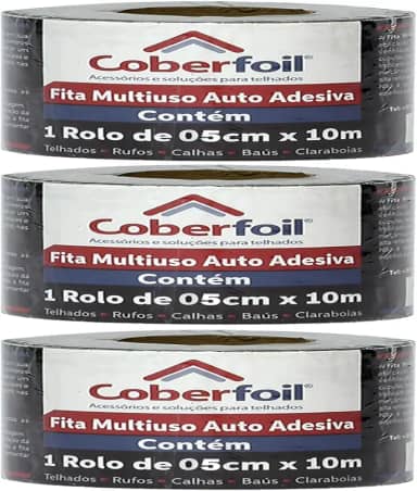 3 Fitas Asfálticas Metalizadas Coberfoil – Isolamento Antirruído e Vedação Interna para Baús de Caminhão, Vans e Motorhomes – 5cmx10m