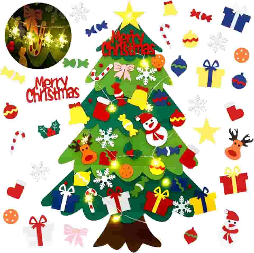 Árvore de Natal de feltro DIY para crianças, 9 m com 32 enfeites destacáveis, decoração de Natal