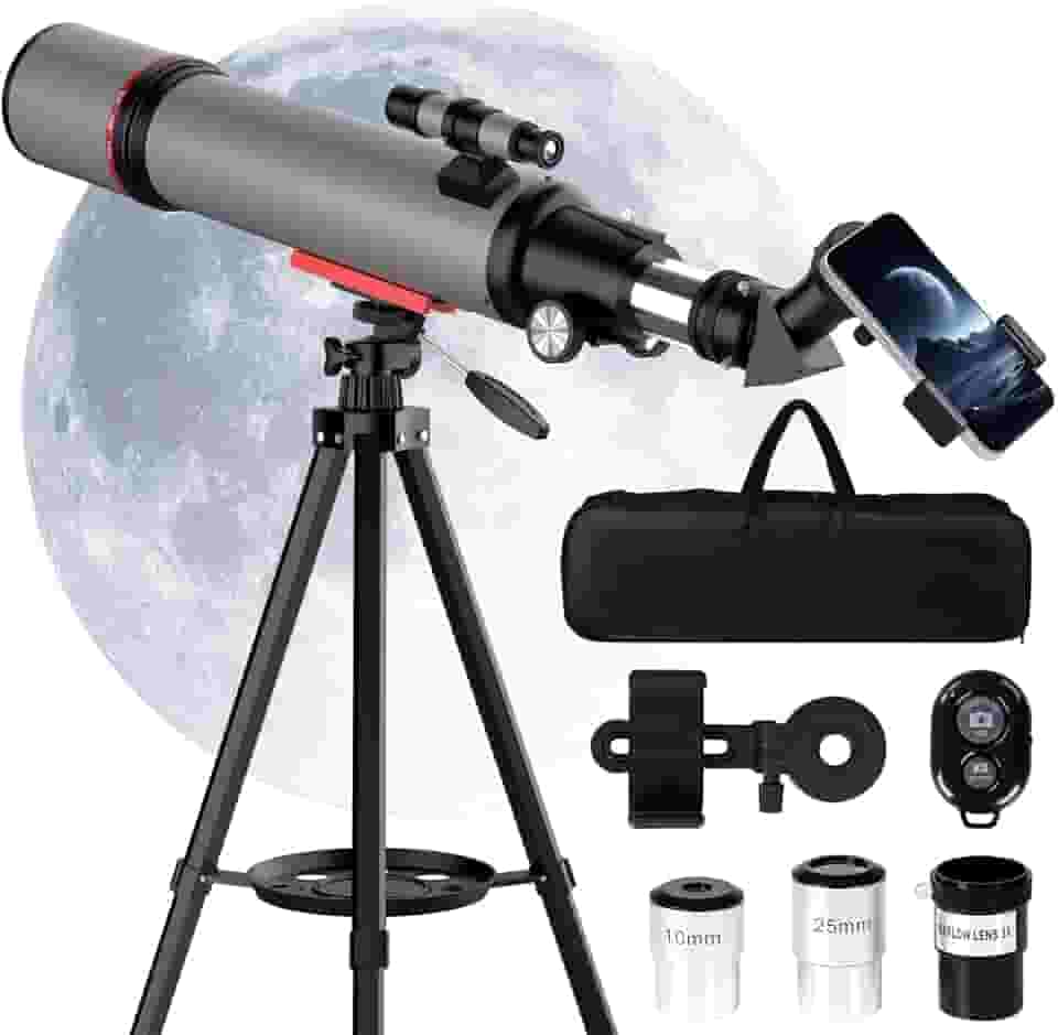 Telescópio para adultos de alta potência: telescópios astronômicos para observar a lua e os olhares - telescópio refrator de 90 mm de abertura de 600 mm
