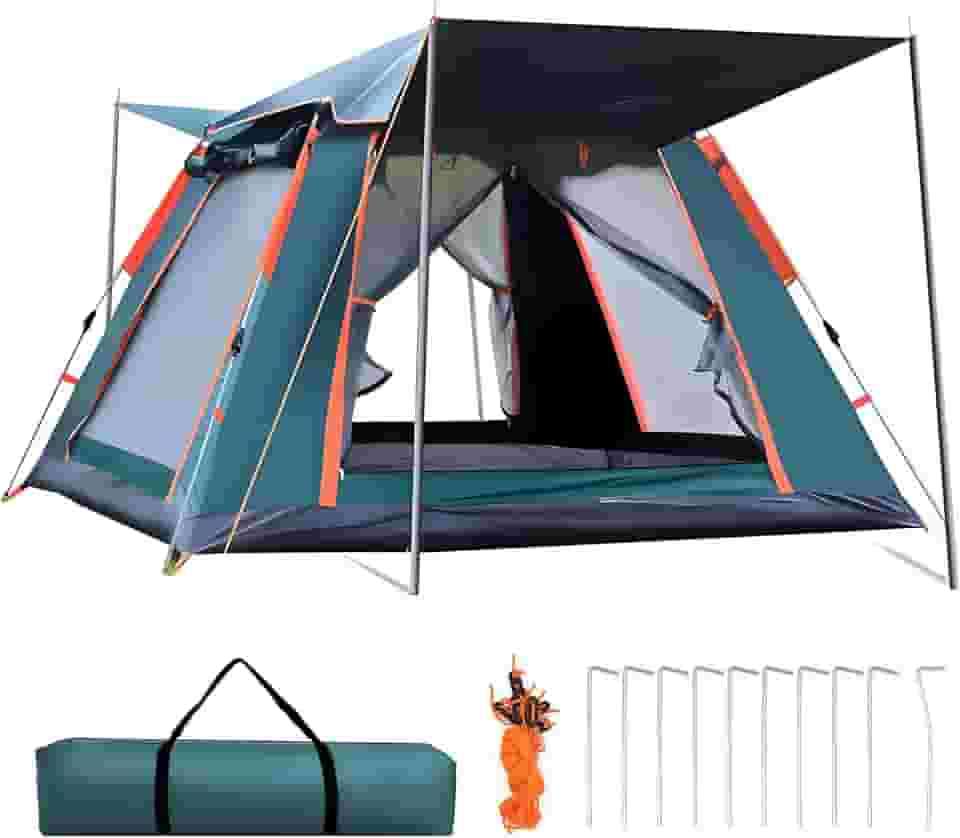 Tenda de Camping, 4-6 Pessoas Barraca de Camping Pop-up Automática, com 2 Janelas Mosquiteiro e Foyer Integrado, Barraca de Automática Tenda Dome, 240 x 240 x 155 cm