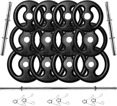 Kit Anilhas Ferro Fundido 40 Kg + Barras Com Presilhas